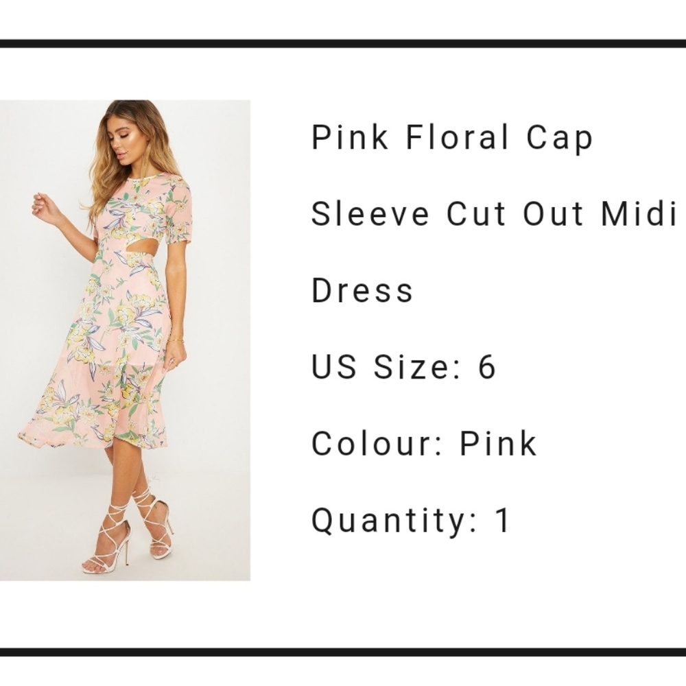 NWT Pink Floral Cap Sleeve Cut Out Midi 
